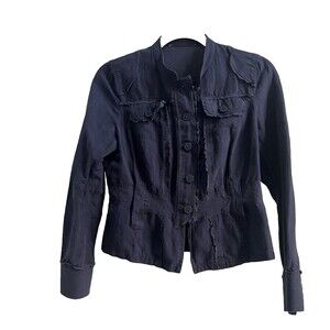 Silk Linen Button Up Ruffle Trim Utility Top Women's Small Y2K Feminine Grunge